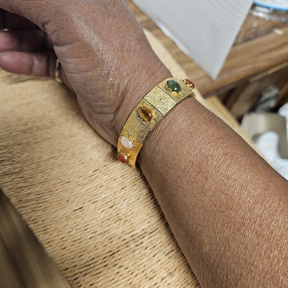 Vintage Gold-tone Semi-precious Gems Bracelet - Picture 2 of 7